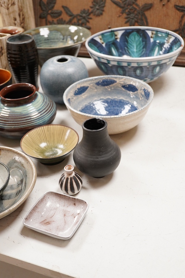 A collection of Bath and other signed studio pottery, largest 28cm in diameter. Condition - mostly fair/good